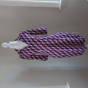 Judeโ Connally Womens Geometric Print Pink/Navy/Cream Stretch Midi Dress Size XS